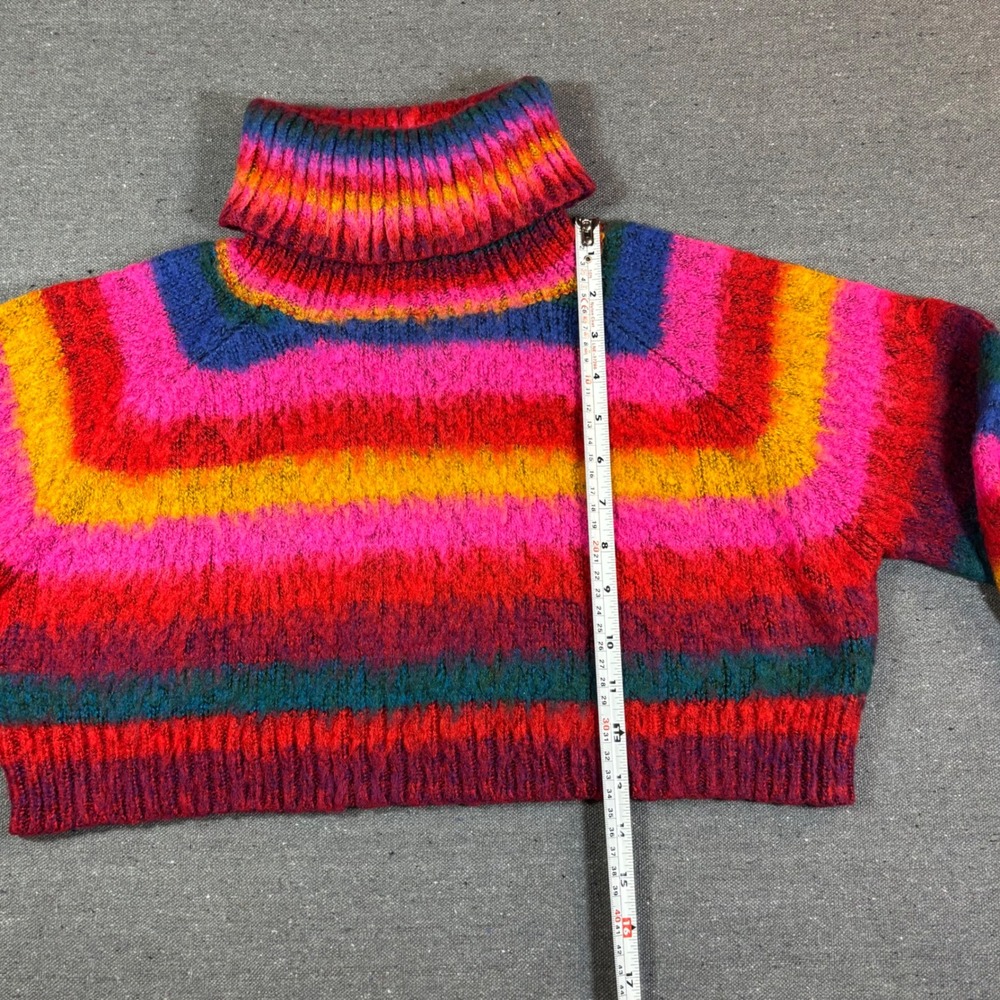 UNIF Rainbow Striped Cropped Turtleneck Sweater Multicolor Knit XS - Picture 5 of 7